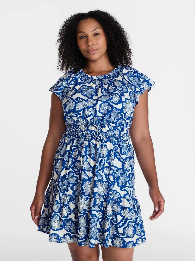 Time and Tru Women's Cinched Waist Mini Dress with Flutter Sleeves, Sizes XS-XXXL | Walmart (US)