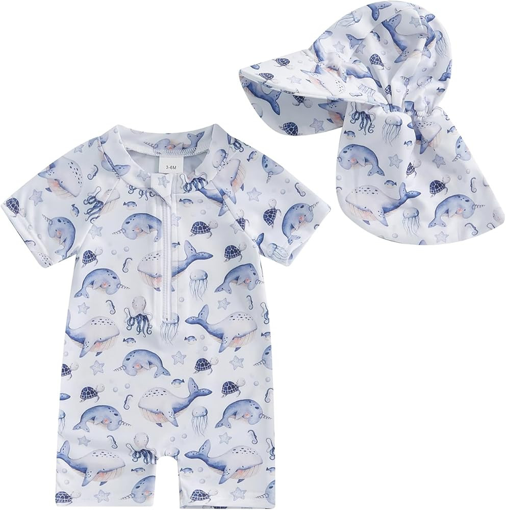 Toddler Infant Baby Boy 4th of July Swimsuit Newborn Rash Guard Boys Girls One Piece Zipper Bathi... | Amazon (US)