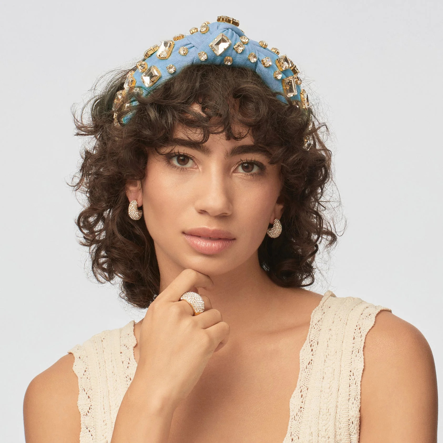 DENIM RECTANGLE CRYSTAL KNOTTED HEADBAND | LELE SADOUGHI