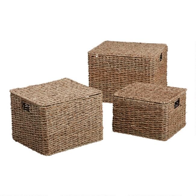 Natural Seagrass Trista Utility Basket With Lid | World Market
