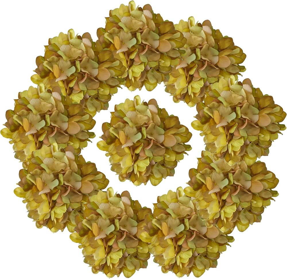 7.1''Ocher Yellow Hydrangea Artificial Flowers,10Pcs Artificial Silk Hydrangea Heads,81 Petals Fa... | Amazon (US)