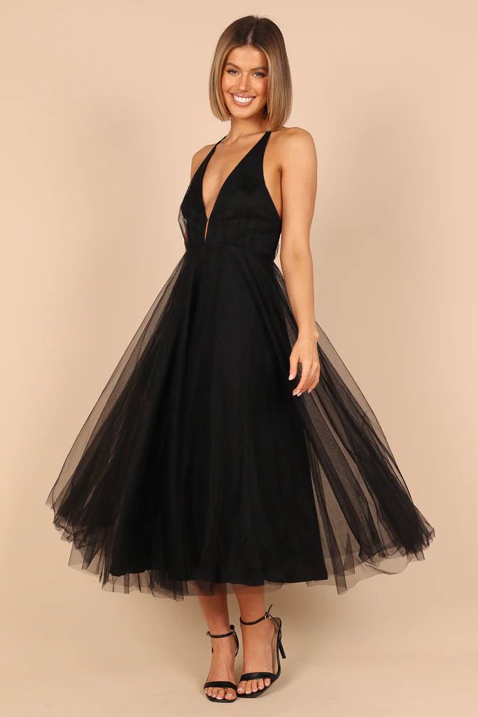 Avina Tulle Midi Dress - Black | Petal & Pup (US)
