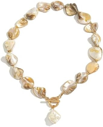 Chunky Shell Choker Necklace for Women Colorful Irregular Shell Beaded Necklaces Baroque Pearl Pe... | Amazon (US)