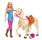 Barbie Doll, Blonde, Wearing Riding Outfit with Helmet, and Light Brown Horse with Soft White Man... | Amazon (US)