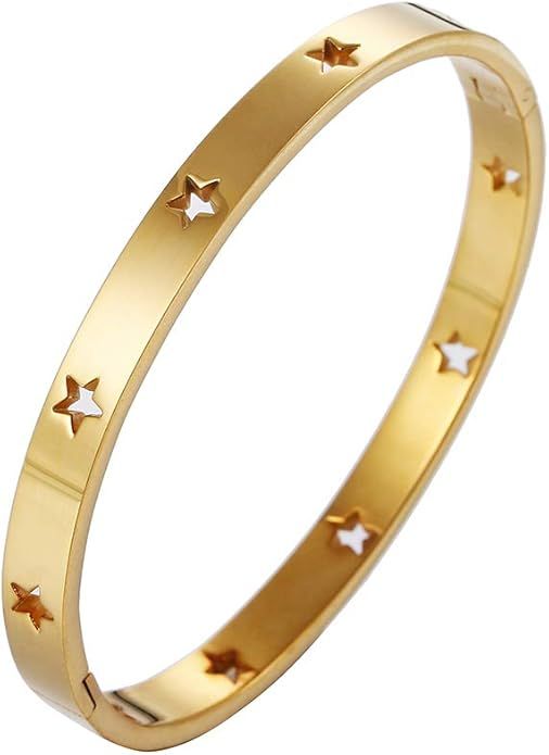 Stashix Stainless Steel Bracelet Classical Plain Cuff Stars Bangle Classical Plain Cuff for Women... | Amazon (US)