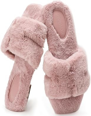 Stratuxx Kaze Womens Fur Slippers Comfy House Slides Sandals Open Toe Memory Foam Indoor Fluffy S... | Amazon (US)