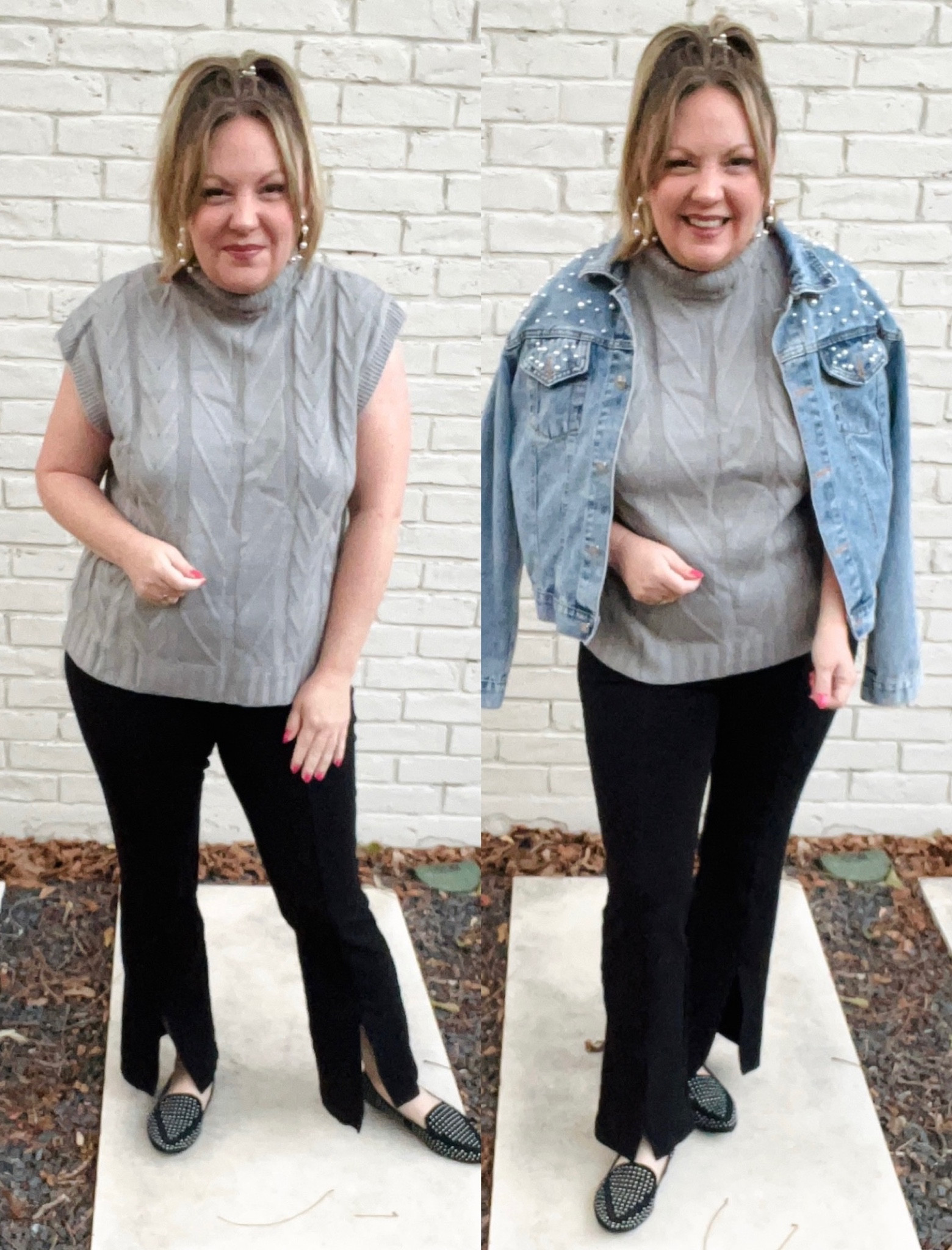 Large sweater & jacket; medium pants

#LTKfindsunder50 #LTKover40 #LTKmidsize