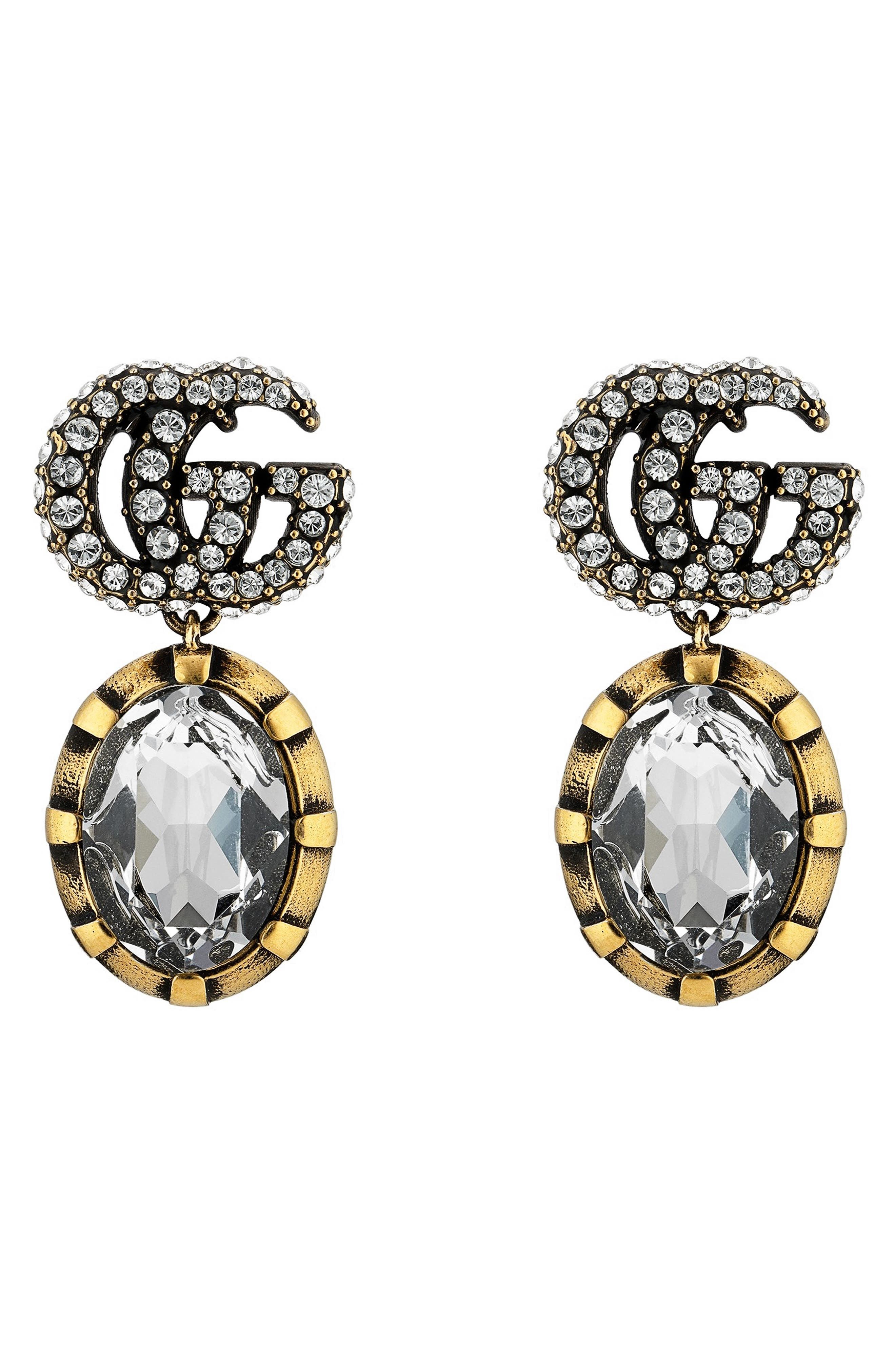Gucci GG Running Drop Earrings in Gold/Crystal at Nordstrom | Nordstrom