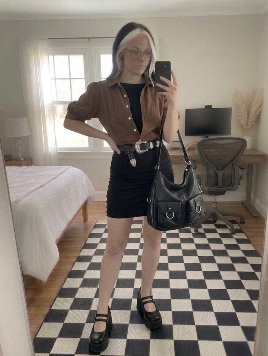 Obsessed with how this textured layers combo turned out! Taking the base bodycon dress and shortening it to a thigh-length silhouette completely changed the energy of this look.

I paired a sleek black mini with this gorgeous puff-sleeve linen button-up for those effortless "cool girl" proportions. The star of the show? This ornate Western-style belt that cinches everything together perfectly. Finished with chunky Mary Jane platforms and the ultimate slouchy hobo bag for all my essentials.

#LTKootd #LTKSeasonal #LTKMidsize