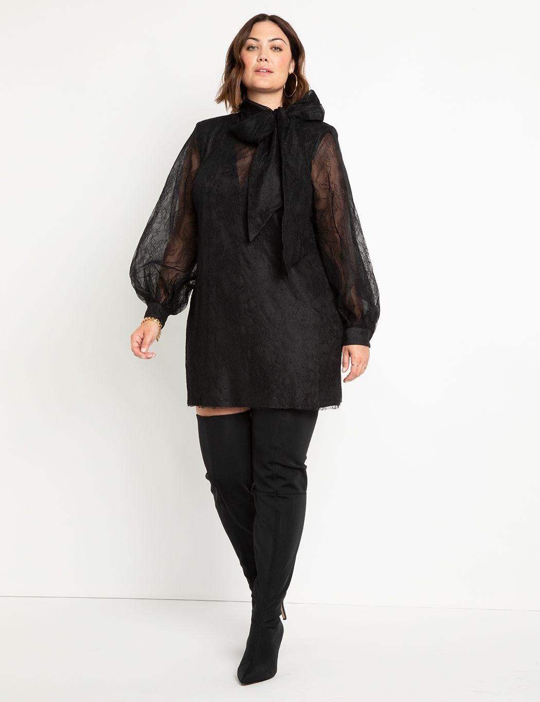 Lace Strong Shoulder Mini Dress | Women's Plus Size Dresses | ELOQUII | Eloquii