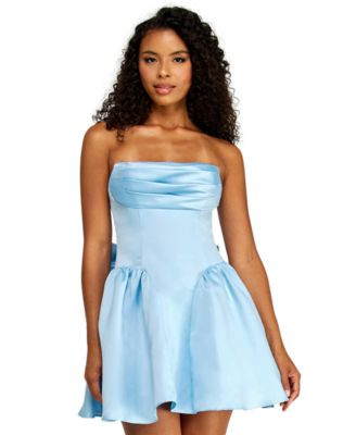 Alex & Sophia Juniors' Back Bow Detail Strapless Satin Dress - Light Blue | Macy's
