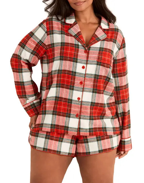 Adore Me Cecelia Pajama Set in Plaid Beige at Nordstrom, Size 1X | Nordstrom