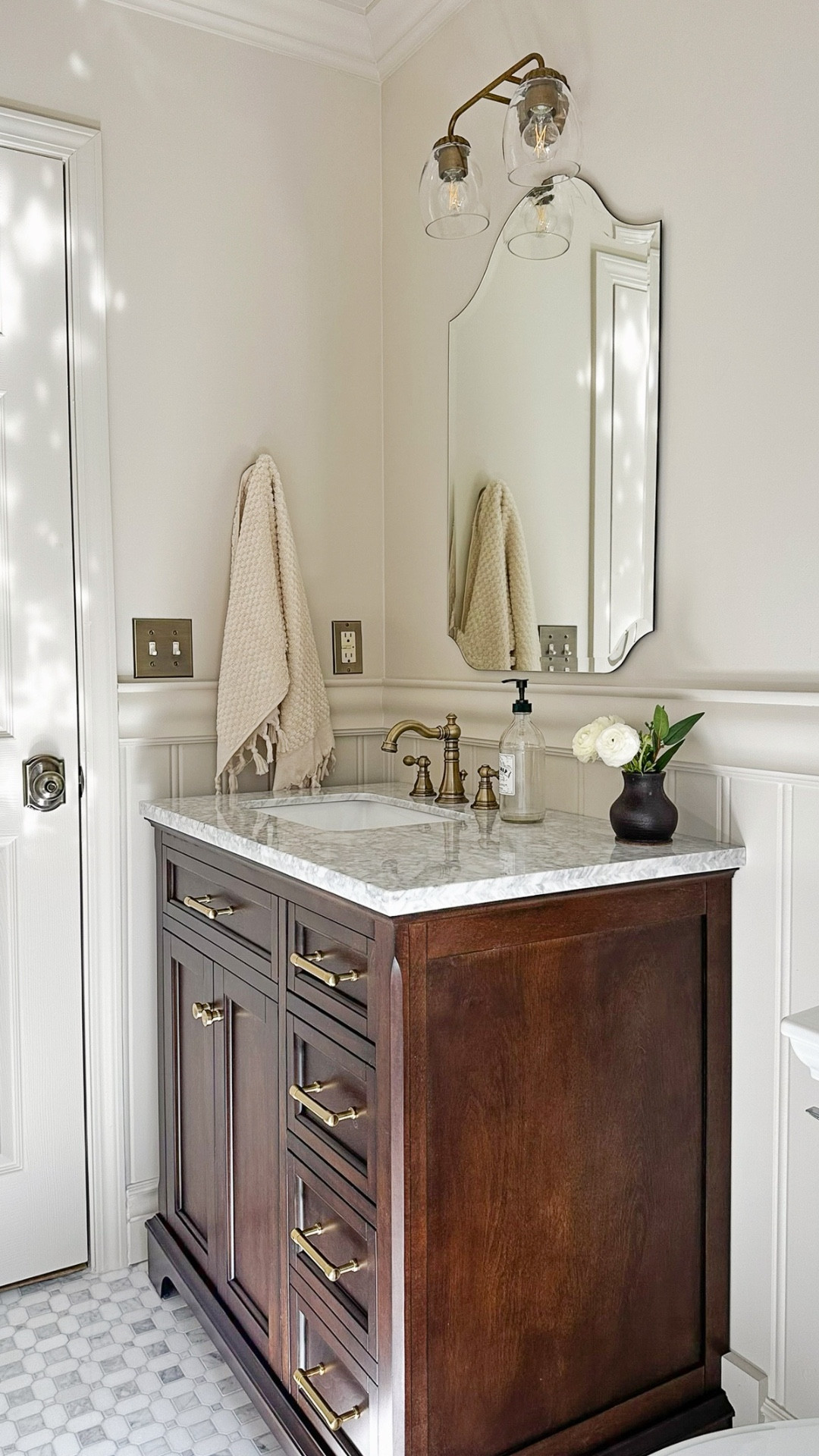 Charming bathroom favorites from Lowe’s! I loved using marble, wood, brass, and molding to add character and charm to our outdated, small bathroom!

#LTKstorytime #LTKHome #LTKdayinmylife