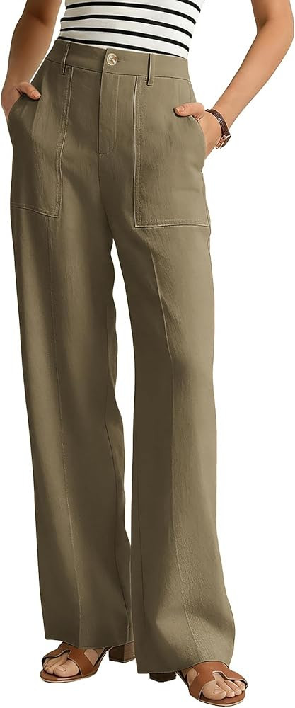 GRACE KARIN Linen Pants Women Comfy Wide Leg Casual Work Pants     Breathable Linen Blend,High-Wa... | Amazon (US)