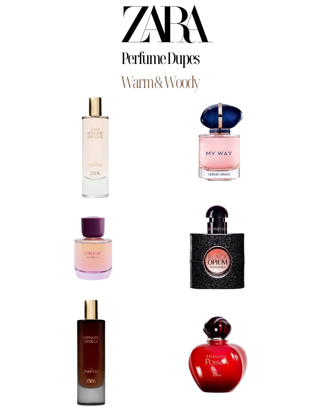 Zara perfume dupes 
Warm & woody scents edition 
#zara #perfume #fragrance #warm #woody #vanilla  

#LTKSeasonal #LTKFindsUnder100 #LTKFindsUnder50