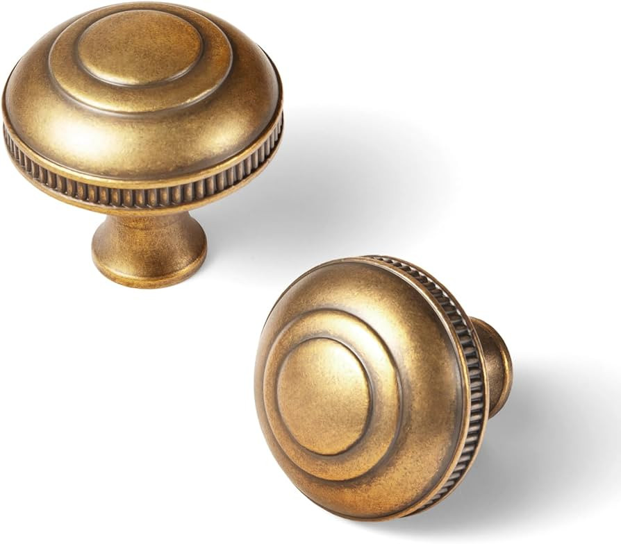 Goo-Ki 6 Pack Antique Brass Cabinet Knobs Reeded Dome - Concentric Ring Design, Zinc Alloy Vintag... | Amazon (US)