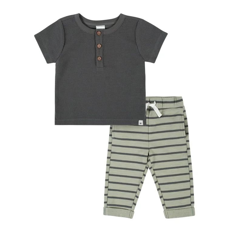 Modern Moments By Gerber Baby Boy Short-Sleeve Henley T-Shirt & Jogger Pant, 2-Piece Outfit Set, ... | Walmart (US)