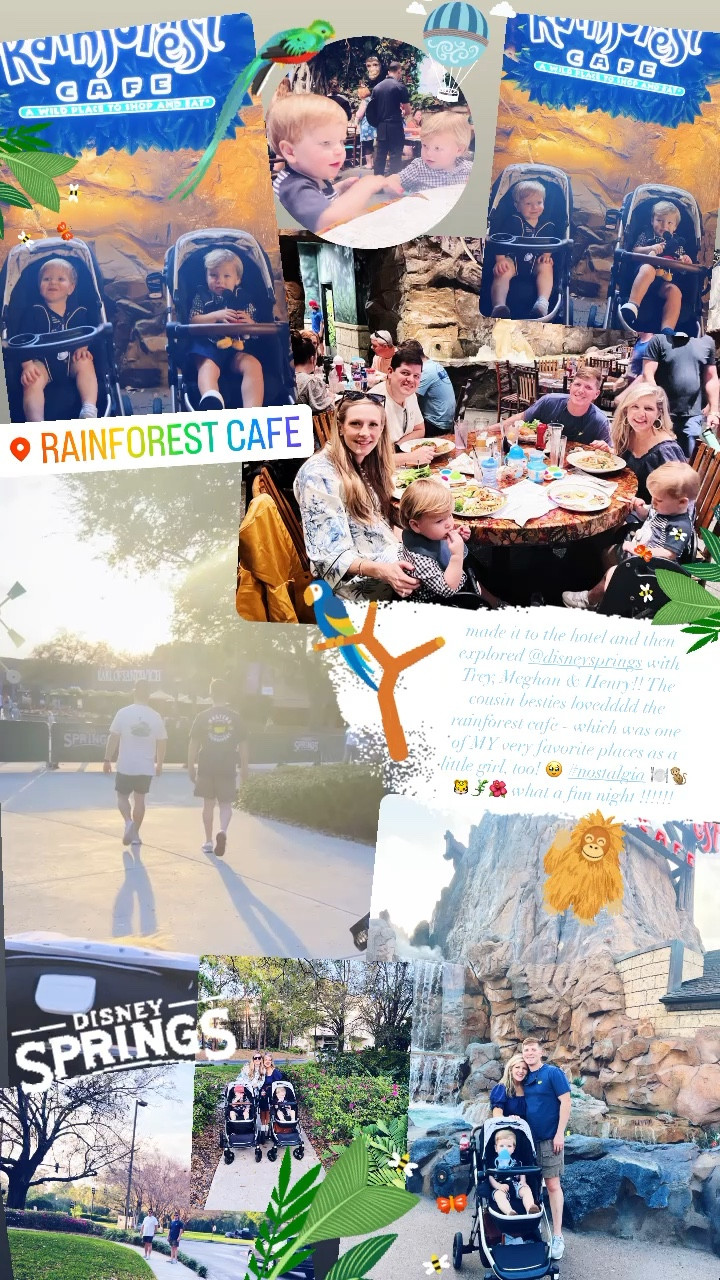 made it to the hotel and then explored @disneysprings with Trey, Meghan & Henry!! The cousin besties lovedddd the rainforest cafe - which was one of MY very favorite places as a little girl, too! 🥹 #nostalgia 🍽️🐒🐯🦎🌺 what a fun night !!!!!! 

#LTKfamily #LTKbaby #LTKtravel