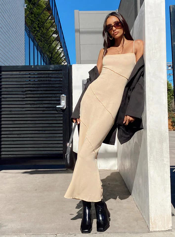 Andros Maxi Dress Beige | Princess Polly US