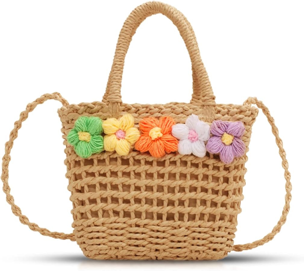 Straw Bag Beach Bag small crossbody bags for women Bohemian Handmade Flowers Woven Bag(Khaki) | Amazon (US)