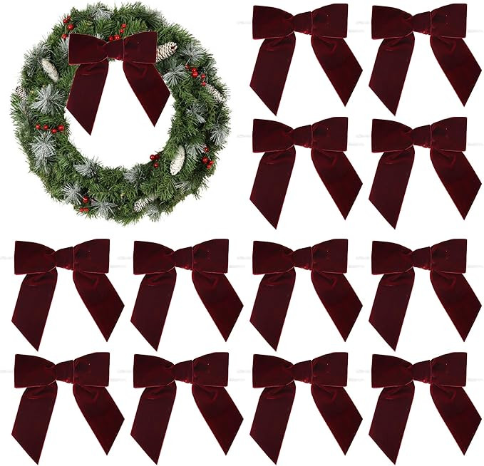 AIMUDI Burgundy Velvet Bows 4.5" Christmas Bows for Tree Premade Bows for Wreaths Twist Tie Bows ... | Amazon (US)