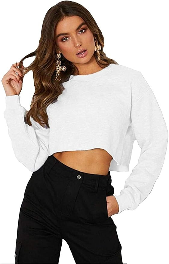 Casual Crop Sweatshirt for Women Crewneck Cropped Shirts Workout Long Sleeve Crop Tops | Amazon (US)