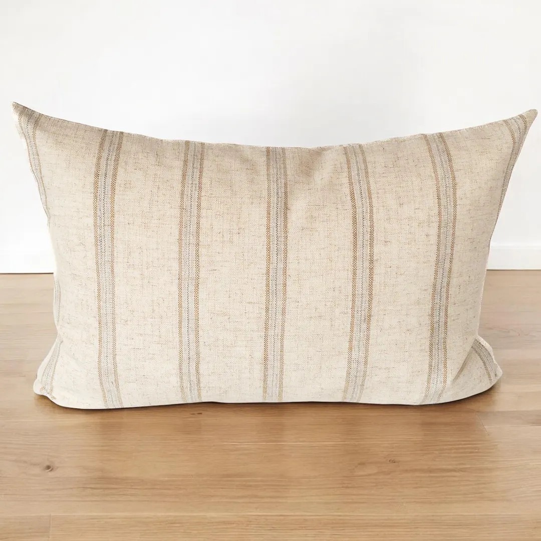 Beige Striped Lumbar Pillow Neutral Linen Throw Pillow Modern Stripe Designer Pillow Beige Coasta... | Etsy (US)