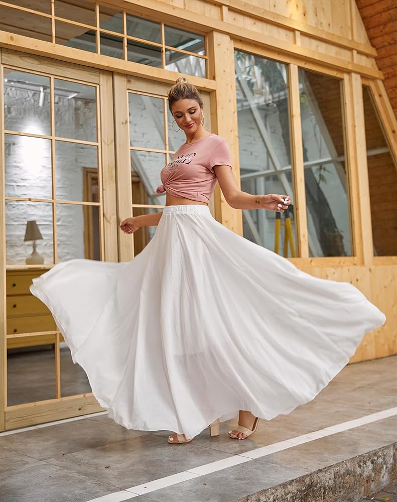 OCHENTA Women's Girls Elastic Waist Long Flowy Bohemian Cotton Casual Maxi Skirt for Summer Beach... | Amazon (US)