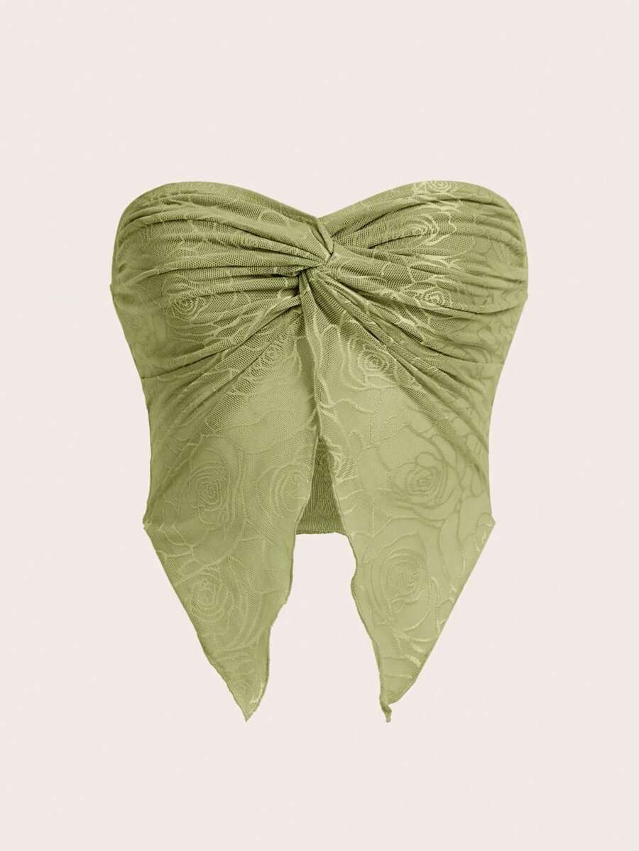 SHEIN ICON Spring  Twist Front Split Hem Tube Green Top | SHEIN