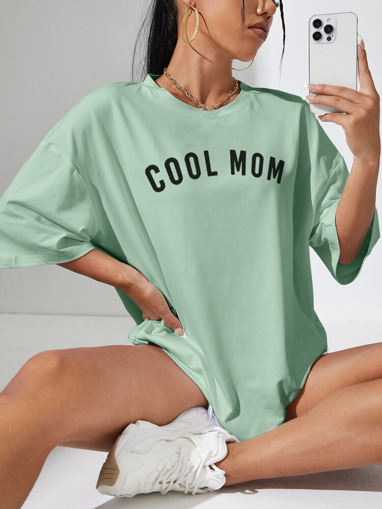 SHEIN EZwear Letter Graphic Drop Shoulder Oversized Tee
       
              
              $7.4... | SHEIN