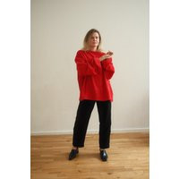 Oversized Red Christmas Sweater, One Size Unisex Terry Cloth Aesthetic Sweatshirt, Trendy Pullover, 90S Sweater | Etsy (US)