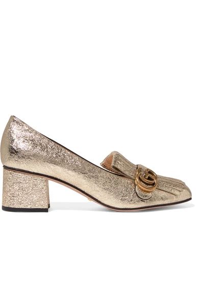 Gucci - Fringed Metallic Cracked-leather Pumps - Gold | NET-A-PORTER (US)
