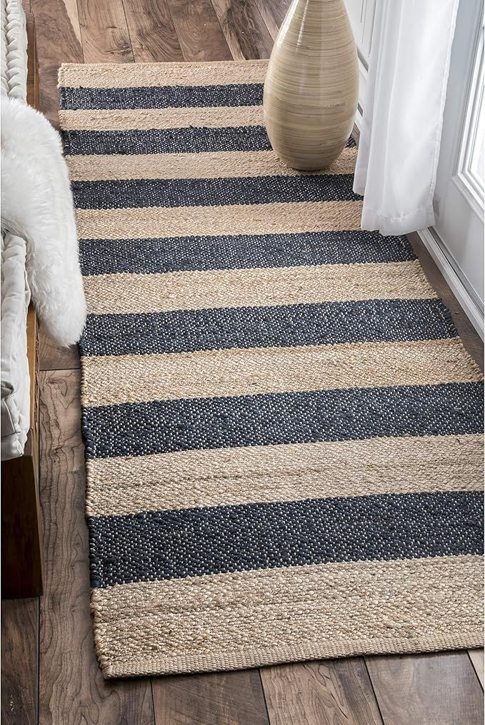 nuLOOM Alisia Flatweave Stripes Jute Runner Rug, 2' 6" x 6', Denim | Amazon (US)