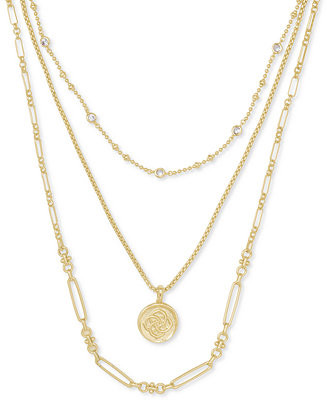 14k Gold-Plated Crystal & Medallion Charm Layered Necklace, 16" + 2" extender | Macy's