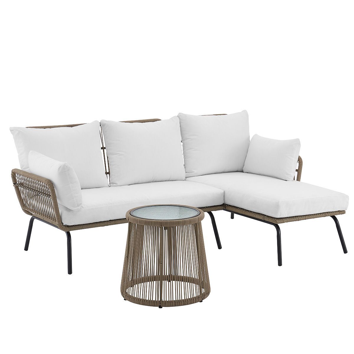 Barton 3-Pieces Outdoor Patio Sectional Set Wicker Sectional Sofa Conversation Set, Cream/Beige | Target