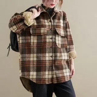 Fleece-Lined Plaid Shirt Jacket | YesStyle Global