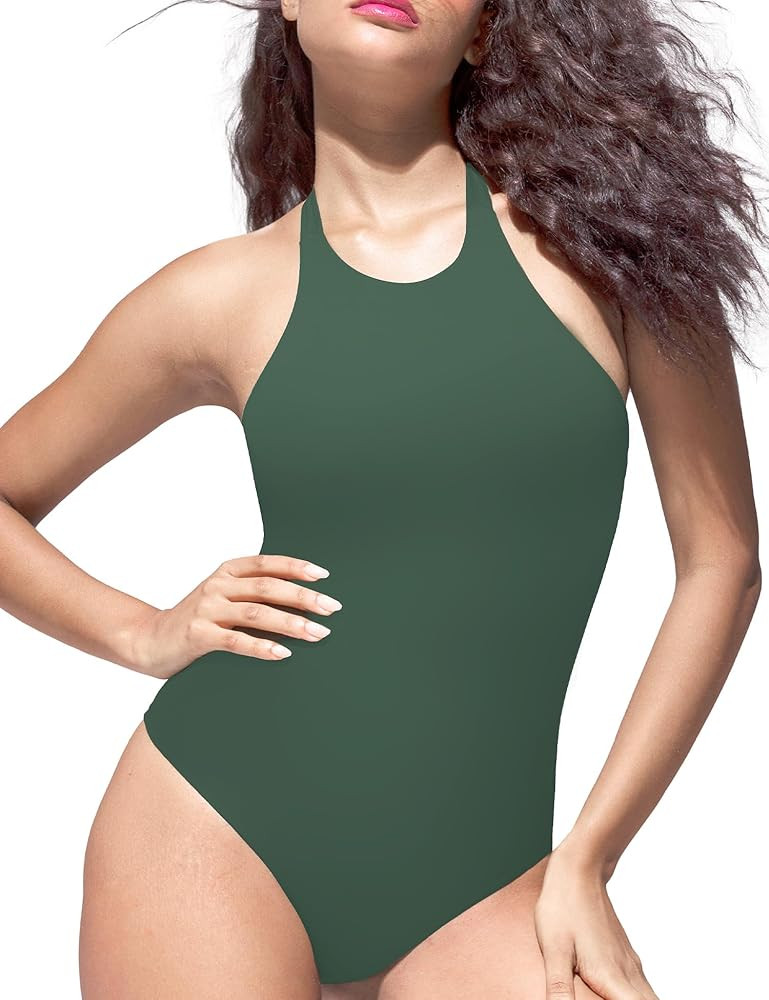 Women’s Sexy Halter Neck Sleeveless Bodysuit Open Back Buttery Soft Tank Tops | Amazon (US)