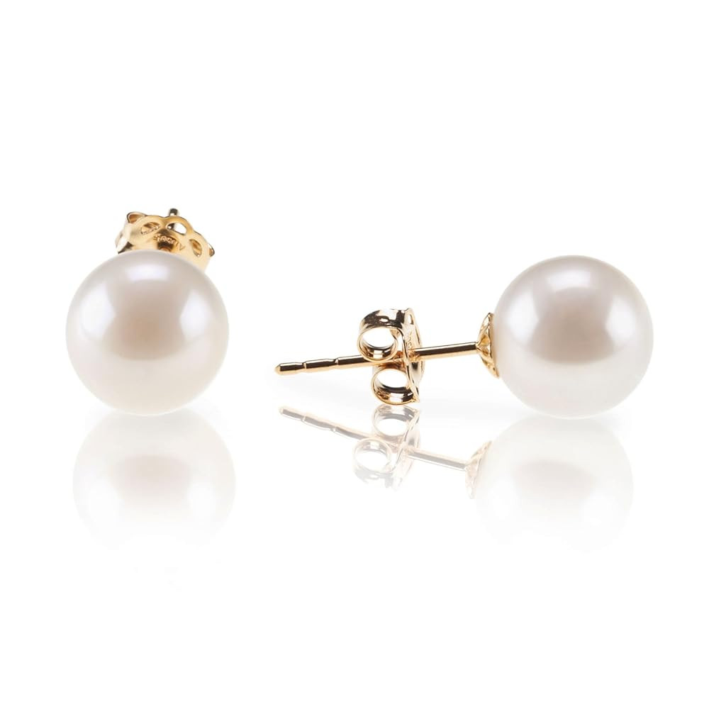 PAVOI 18K Gold Plated Sterling Silver Round Stud White Simulated Shell Pearl Earrings | Amazon (US)