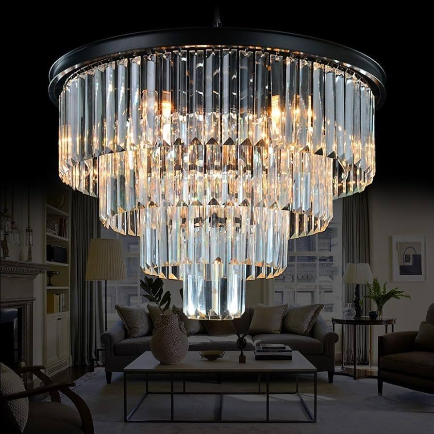 MEELIGHTING 9 Lights Crystal Modern Contemporary Chandeliers Pendant Ceiling Light 4-Tier Chandel... | Amazon (US)