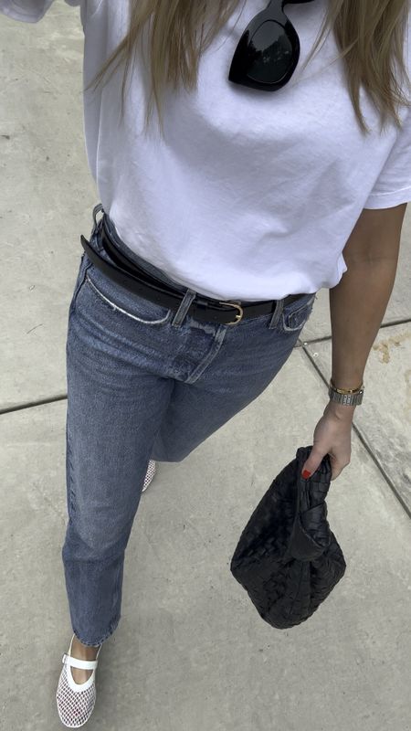 White tshirt (size 0)
Agolde jeans (tts)
Black belt
White mesh fishnet flats (tts)
Bottega handbag 
#fashionjackson #casual #jeans #springoutfit #nashvilleoutfits 

#LTKOver40 #LTKFindsUnder100 #LTKStyleTip