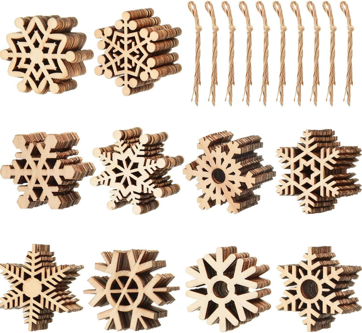 Hestya 50 Pieces Wooden Snowflake Crafts Ornaments Unfinished DIY Wood Snowflake Cutouts Christma... | Amazon (US)