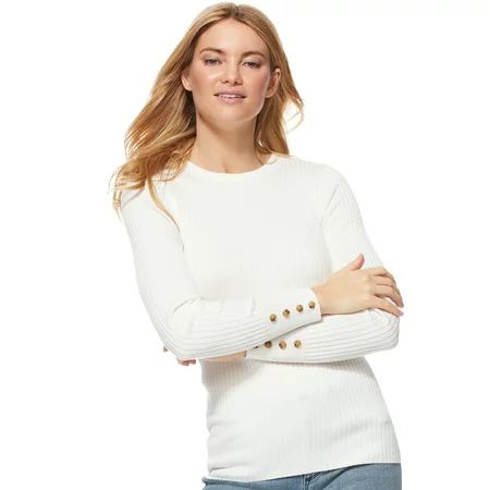 Scoop Crewneck Sweater with Button Sleeves Women's | Walmart (US)