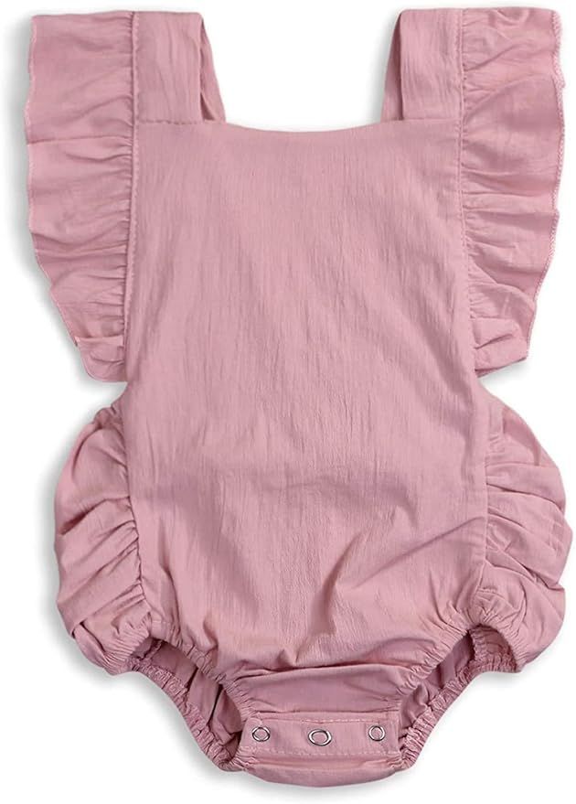 KCSLLCA Baby Girls Romper Solid Color Ruffle Sleeveless Backless Onesies | Amazon (US)