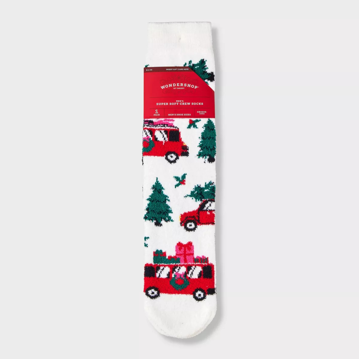 Men's Winter Road Trip Cozy Crew Socks with Gift Card Holder - Wondershop™ White 6-12 | Target