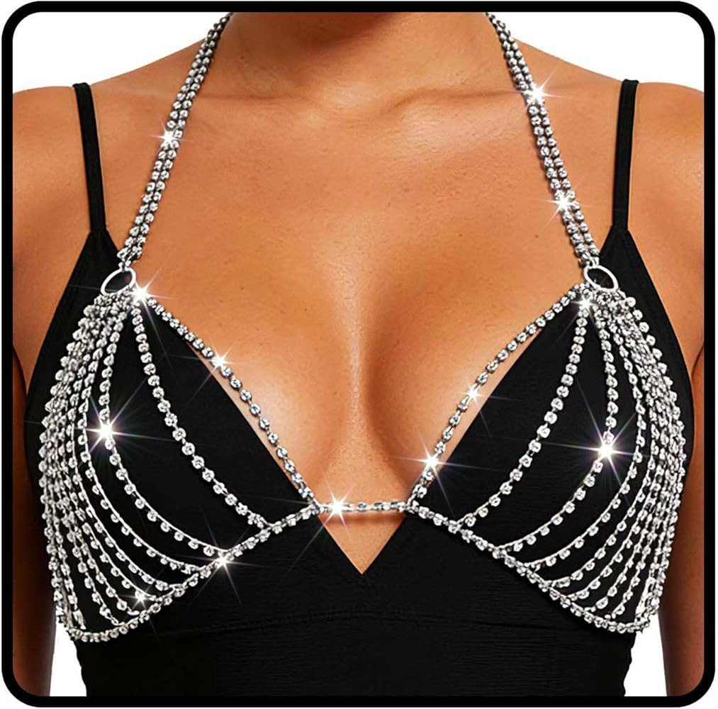 Sethain Boho Crystal Body Chain Sparkly Rhinestone Bikini Chest Chains Bra Nightclub Body Accesso... | Amazon (US)