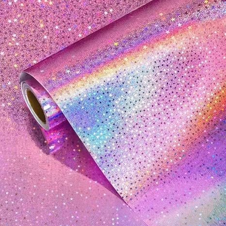 Vnaaem Pink Holographic Wrapping Paper Roll - Metallic Foil Stars Design Gift Wrap for Birthday K... | Amazon (US)
