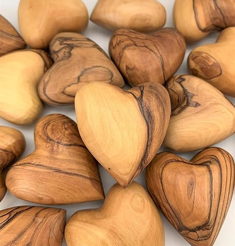 Handmade Wooden Hearts, Set of Five Olive Wood Carved Hearts from the Holy Land, Carved Wood Hear... | Amazon (US)
