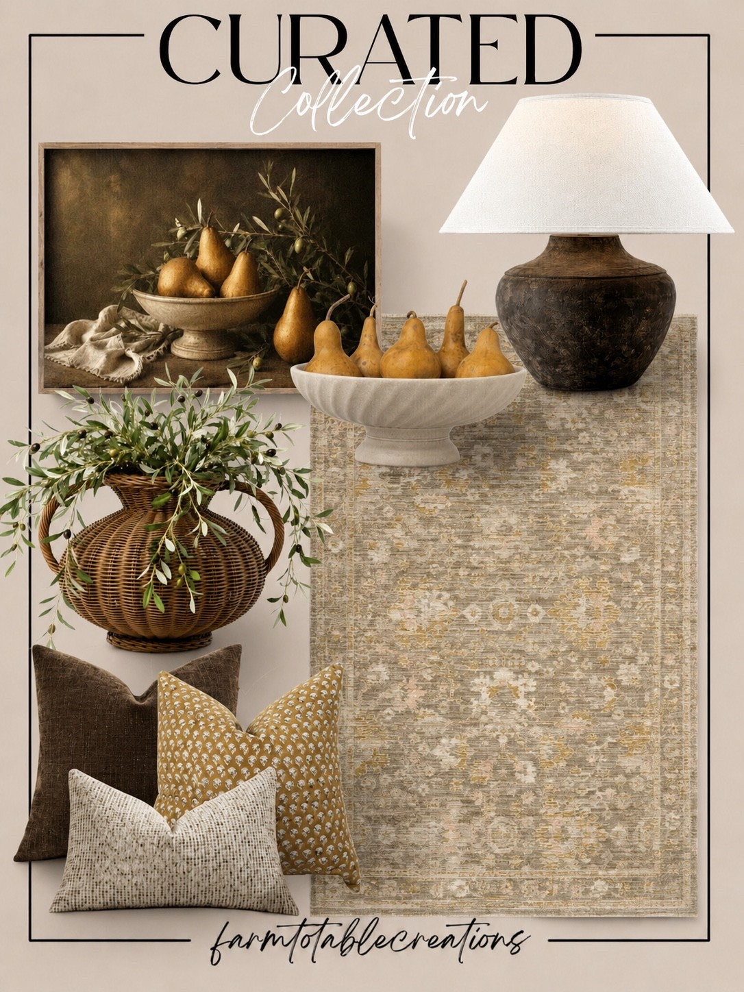 Curated Fall Home Finds. Code FARMTOTABLE for 15% off artwork.

Warm textures, rich earthy tones, and timeless details come together in this cozy fall collection. From the vintage-inspired rug and layered pillows to the woven vase, pear accents, artwork, and statement lamp, these pieces make it easy to create a home that feels collected, warm, and beautifully styled for the season.

Perfect for refreshing a living room, entryway, bedroom, or cozy corner for fall.

Follow @farmtotablecreations on Instagram for more home finds and styling inspiration.

#fallhomedecor #falldecor #neutralhome #cozyhome #interiorstyling #homedecorfinds #livingroomdecor #fallhome #warmandcozy

#LTKSeasonal #LTKHome #LTKSaleAlert