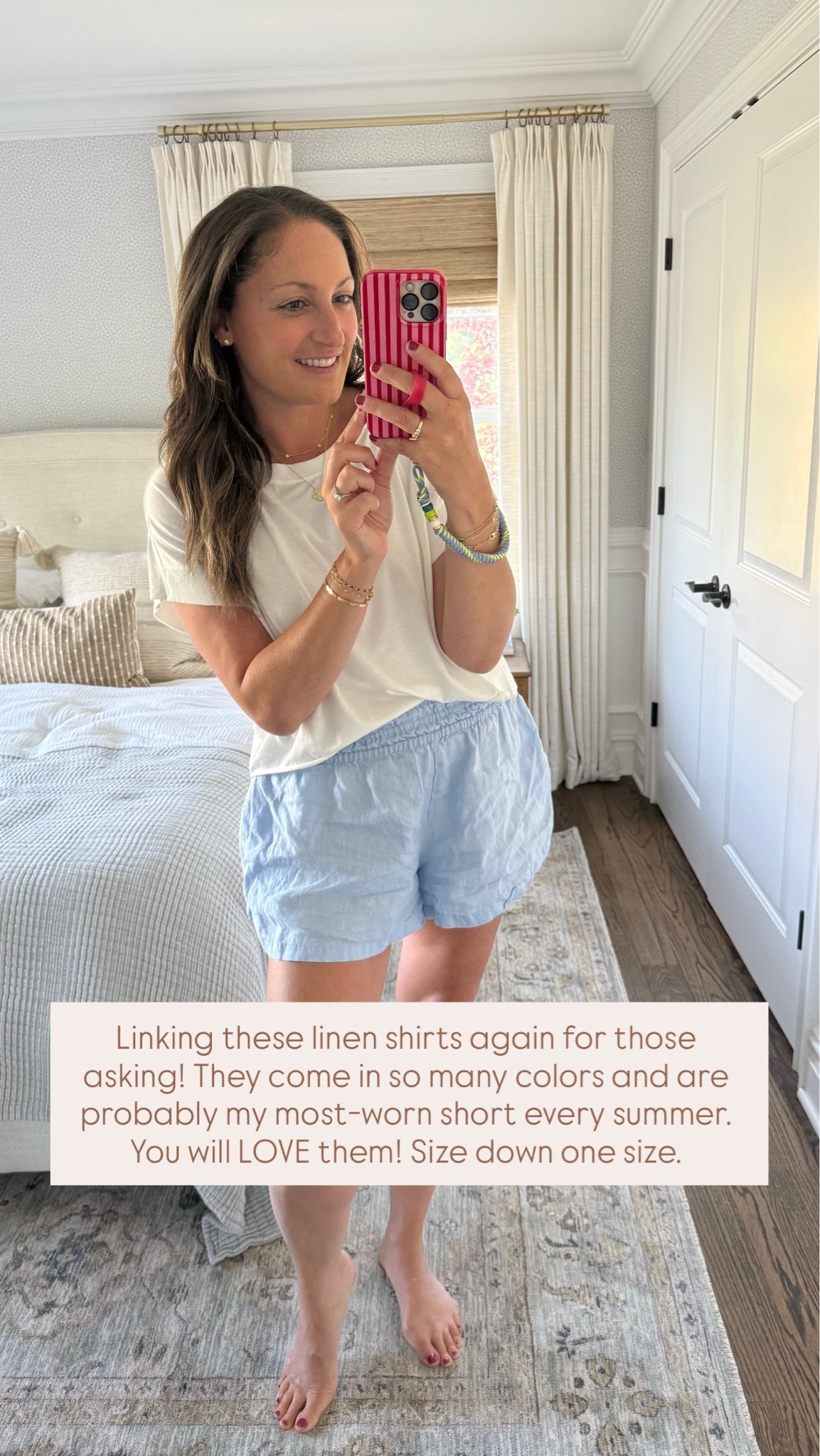 Linking these linen Anthropologie shorts l again for those asking! They come in so many colors and are probably my most-worn short every summer. You will LOVE them! Size down one size.

#LTKootd #LTKSeasonal #LTKmomlife