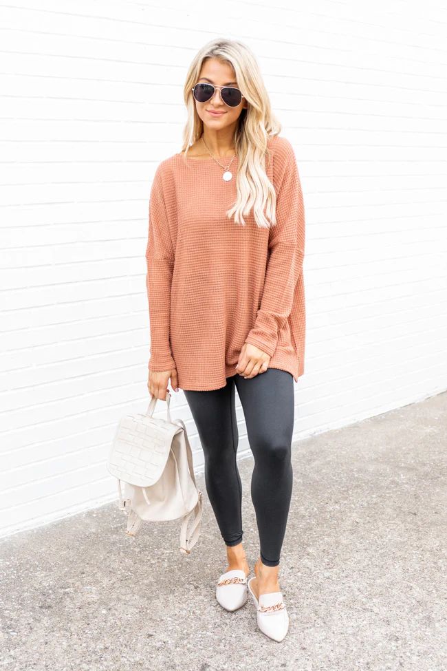 Uniquely Yours Rust Waffle Knit Pullover Blouse | The Pink Lily Boutique